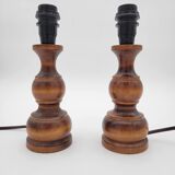Pair of turned wooden bedside lamps
