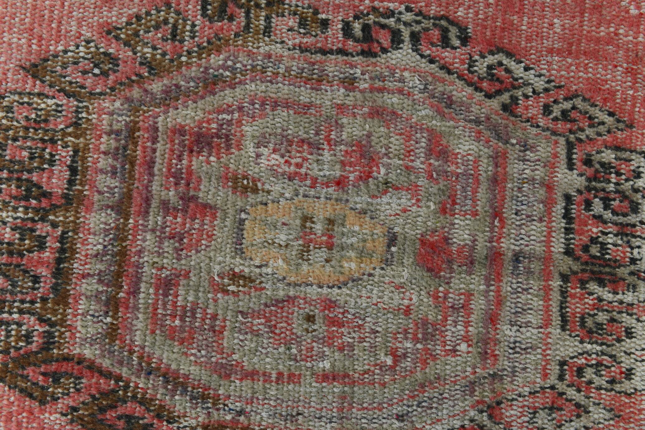 Pale Read Classic Turkish Vintage Runner Rug, 72x337Cm