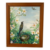 Acrylic drawing and varnished wooden frame