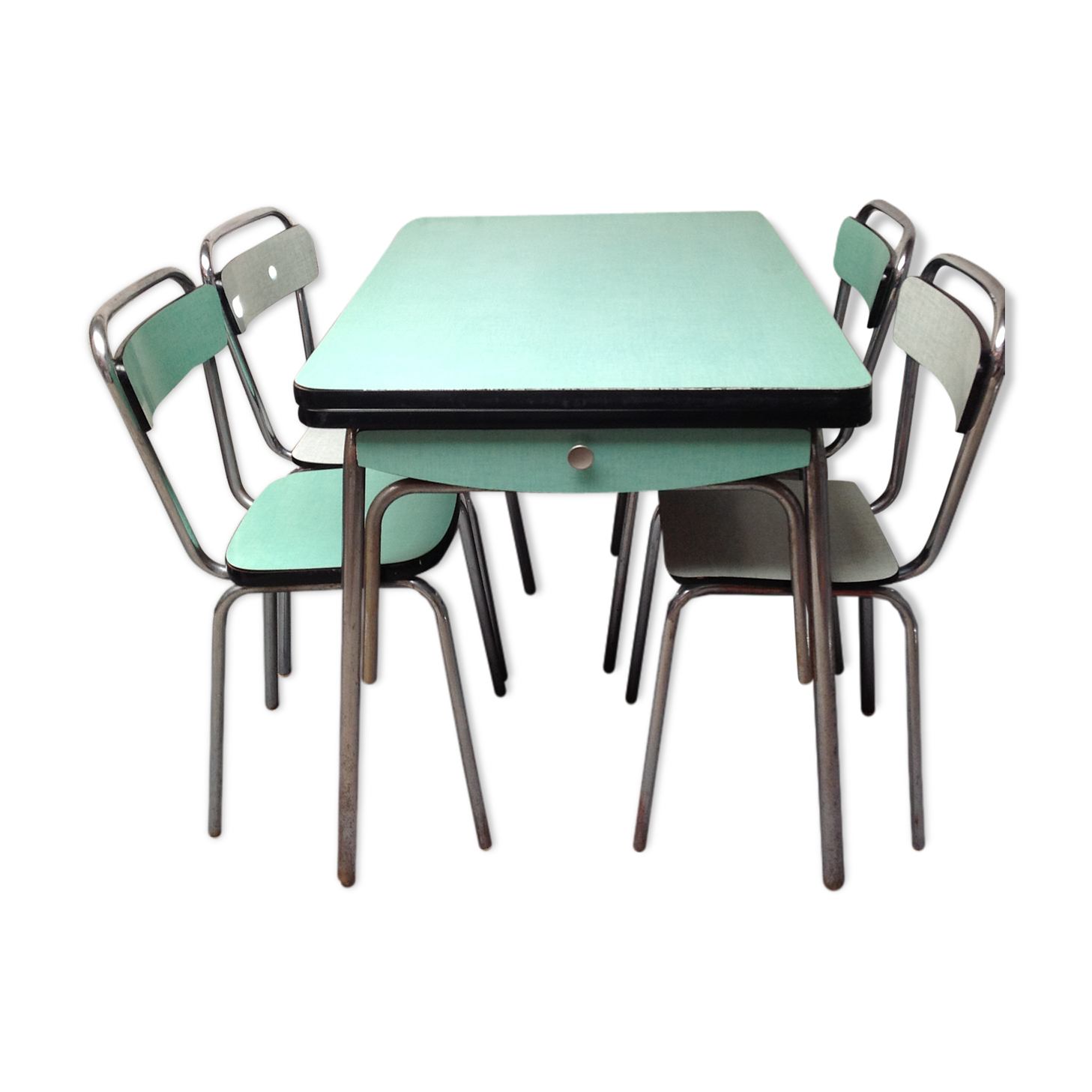 Table formica et ses 4 chaises vert menthe