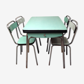 Table formica et ses 4 chaises vert menthe