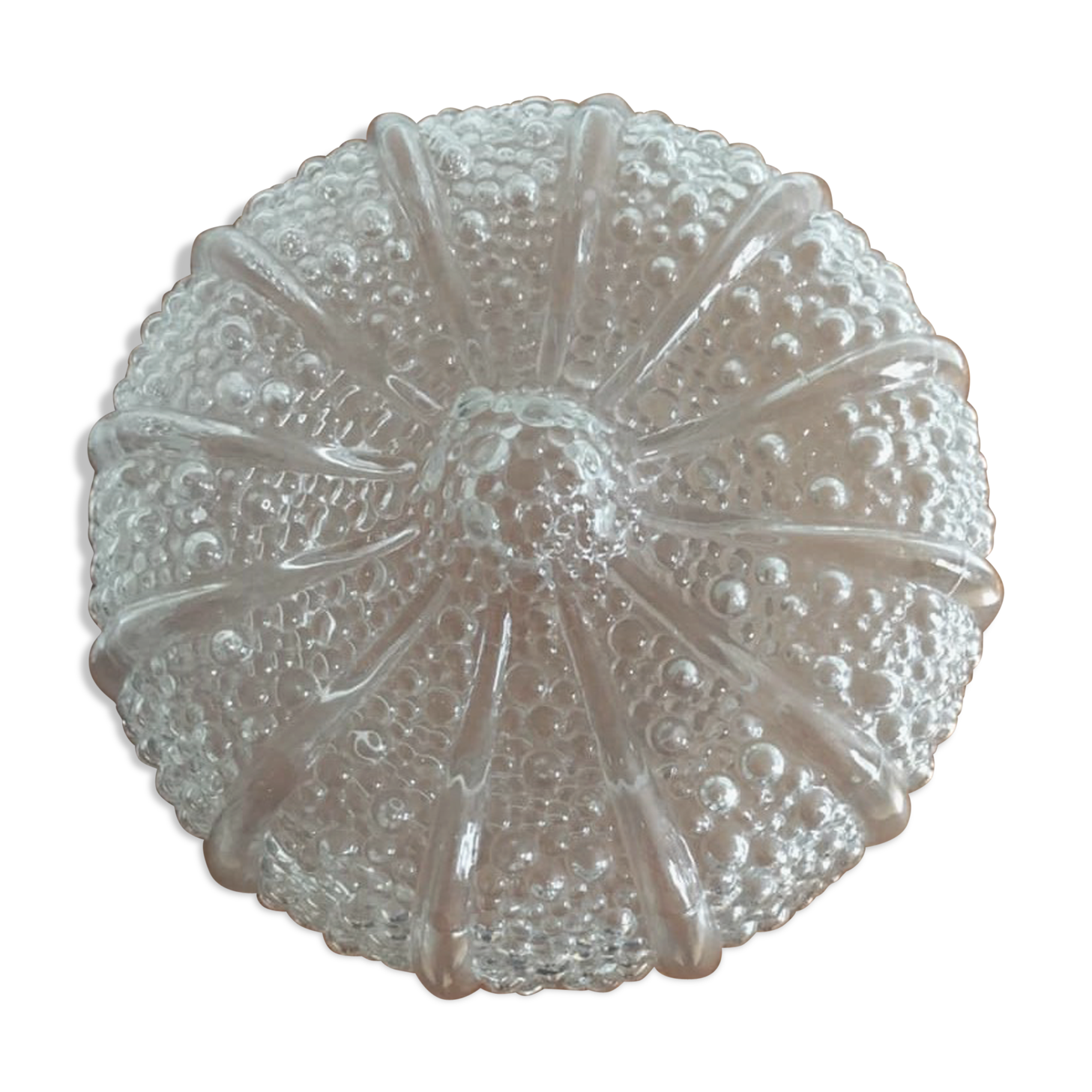 Ceiling light in molded glass bubbled with its grip support