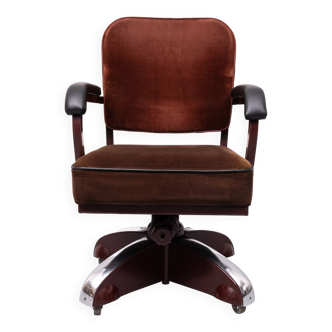 Rare Ahrend de Cirkel Burgundy Swivel Rolling Office Chair 1930s