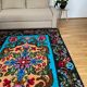 Vintage blue Moldavian rug with beautiful flowers, authentic Romanian handwoven rug 240x153cm