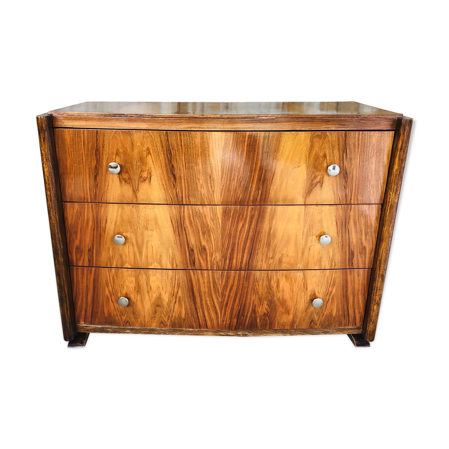 Art Deco chest of drawers in flambé walnut veneer circa 30's/ 40's