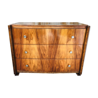Art Deco chest of drawers in flambé walnut veneer circa 30's/ 40's