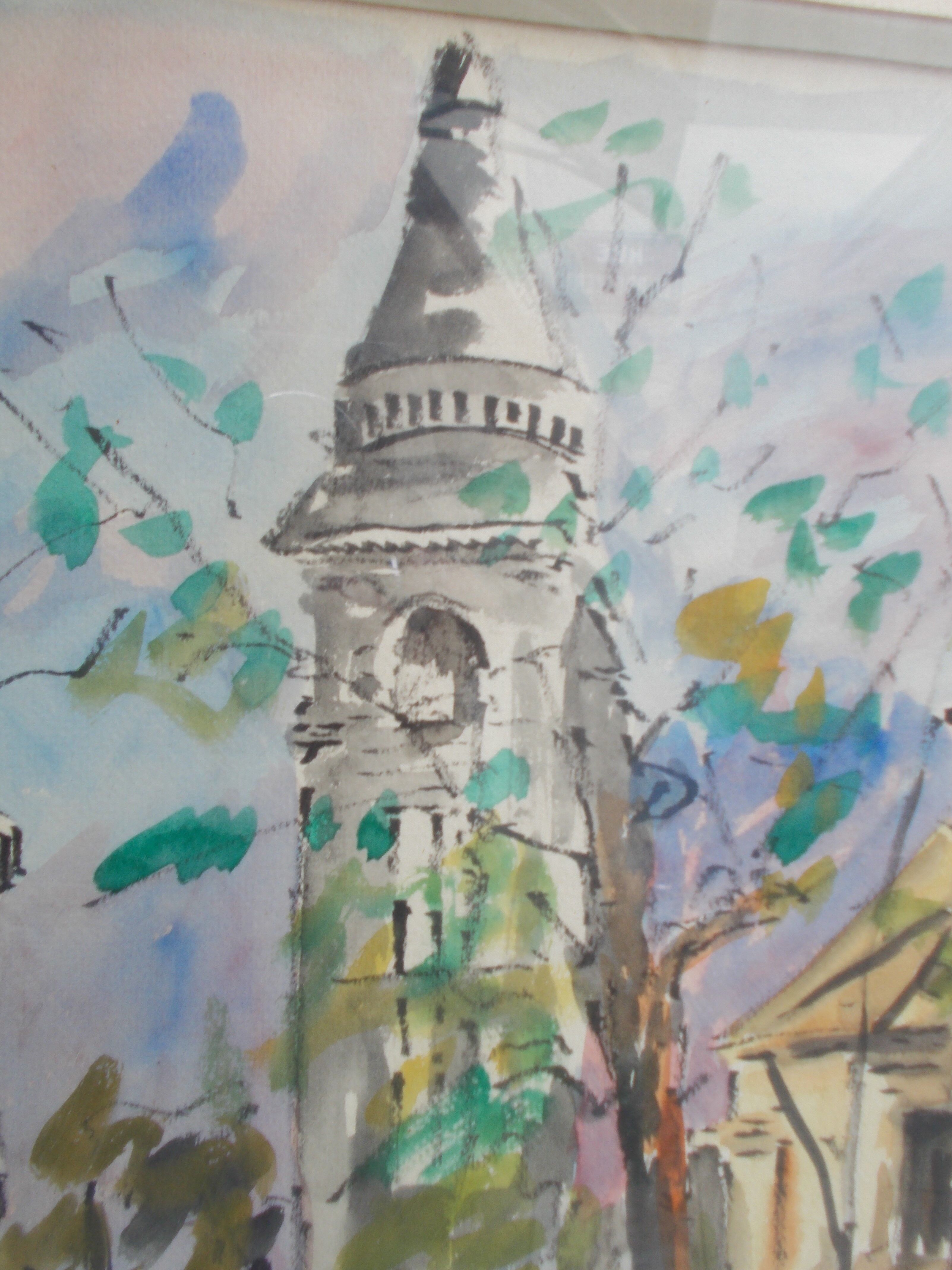 Watercolor painting Paris 1954 Jean Micas