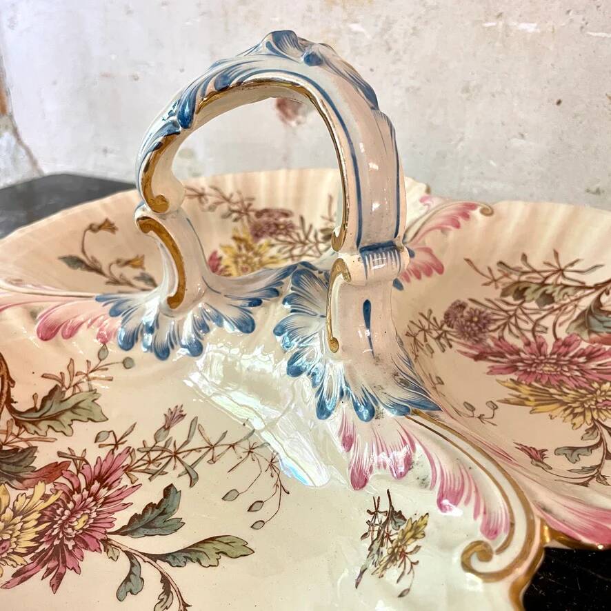 Large Lunéville earthenware beggar's platter, Chrysanthemum pattern