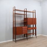 Mid century modular teak bookcase with bar unit, Italy 1950s