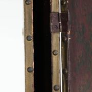 Antique English red leather hand-painted chinoiserie room divider/ screen