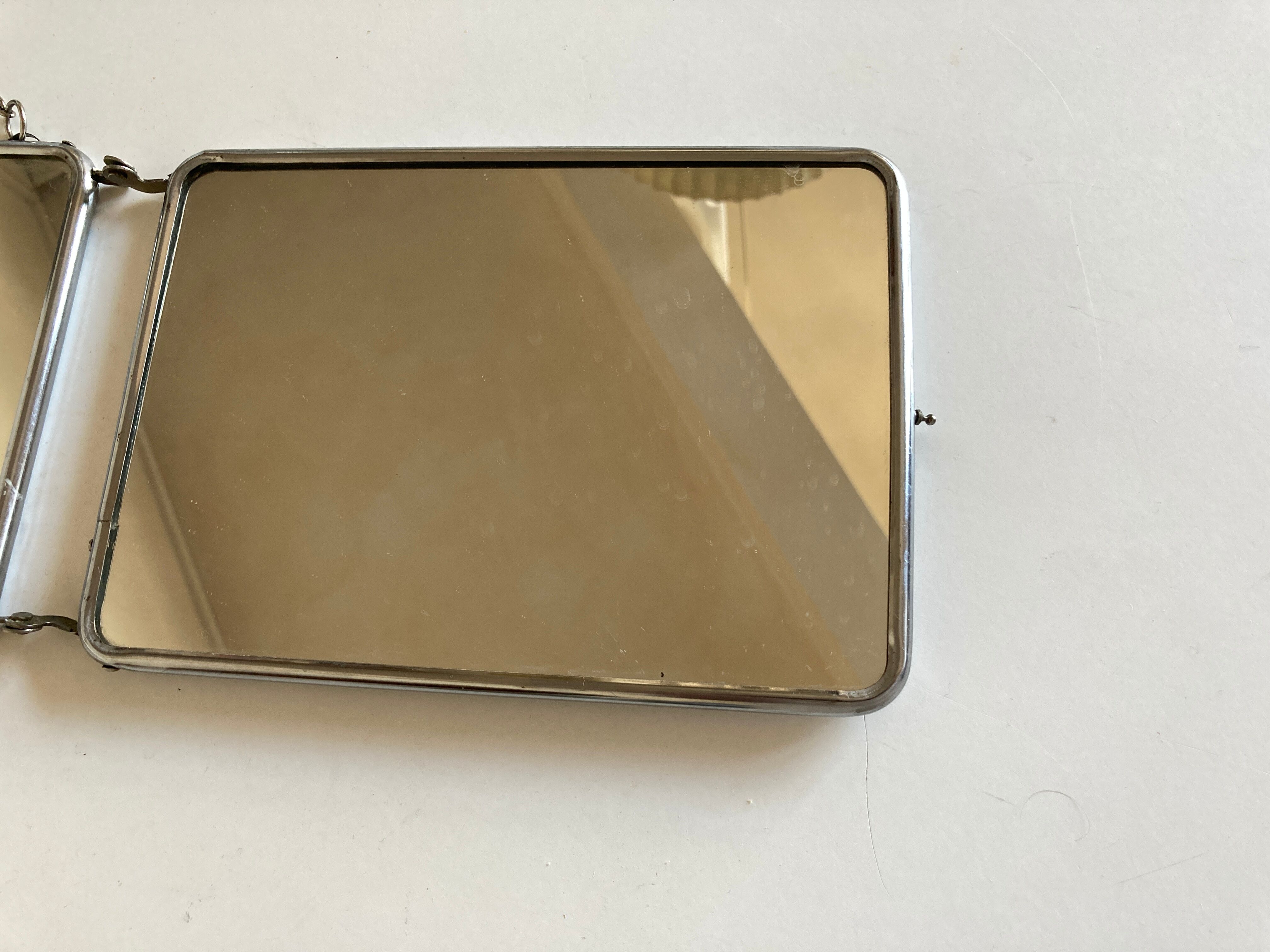 Miroir de barbier triptyque à l'italienne horizontal 1960 L69cm