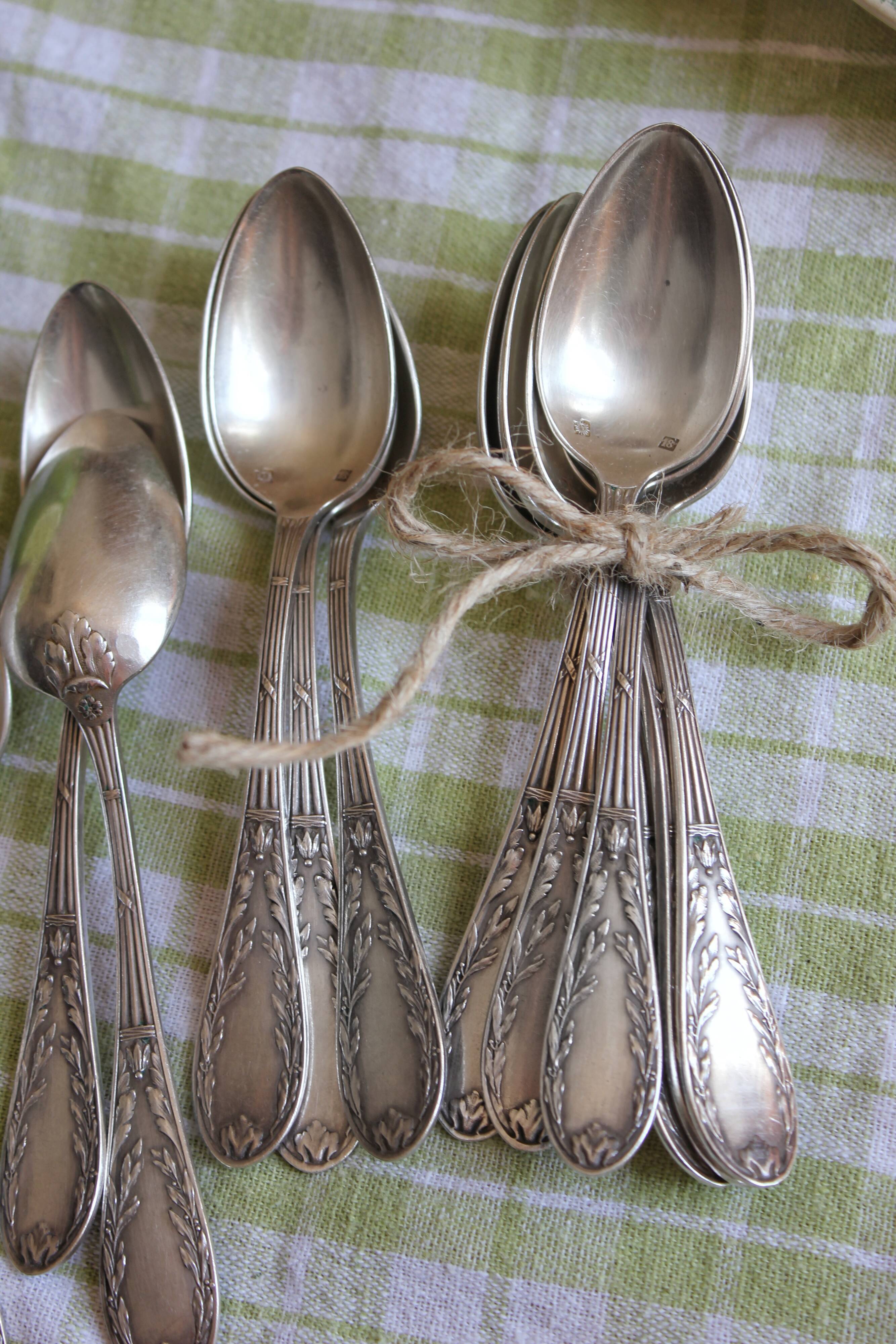 Box of 12 small spoons in vintage silver metal