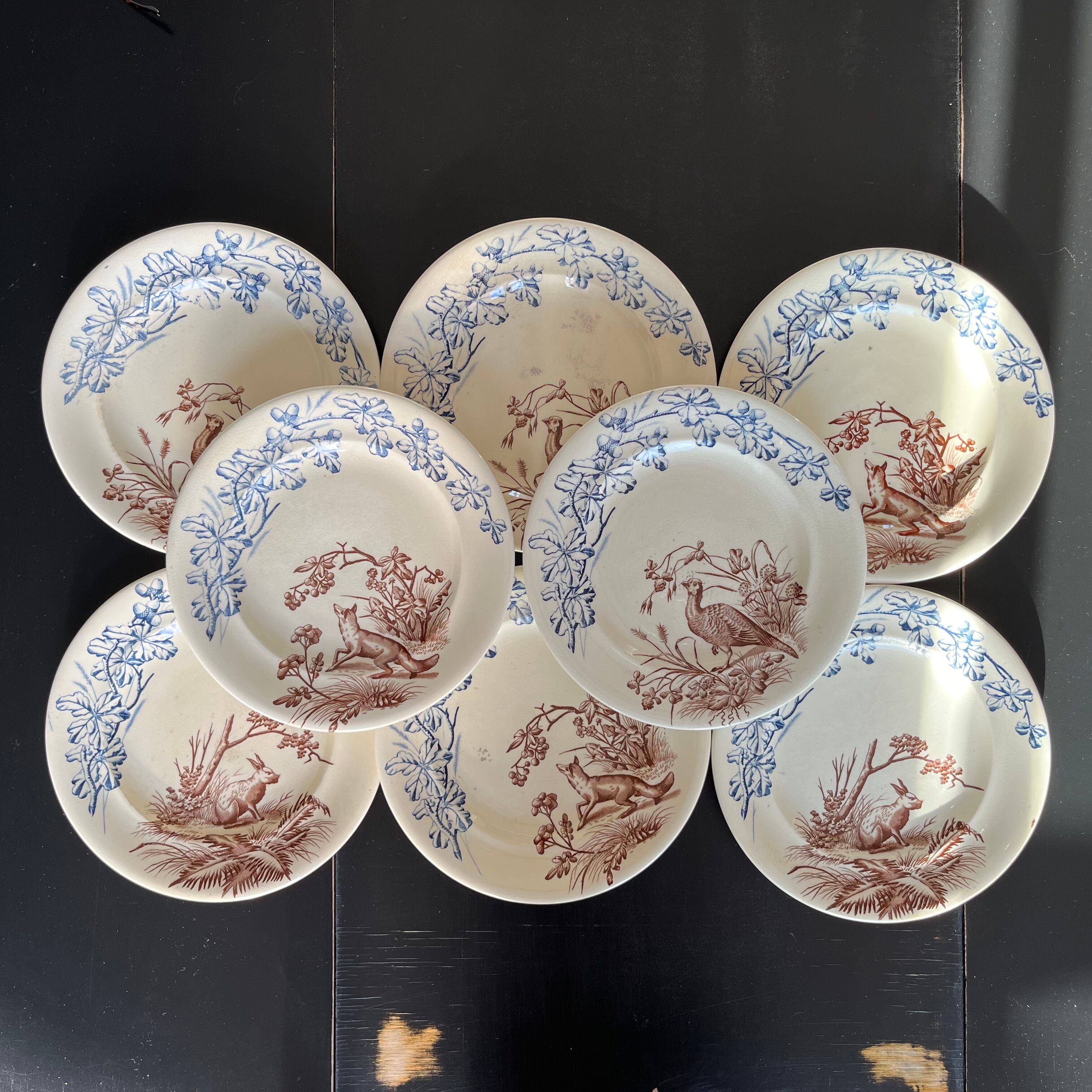 Series of 8 flat plates "Hunting"