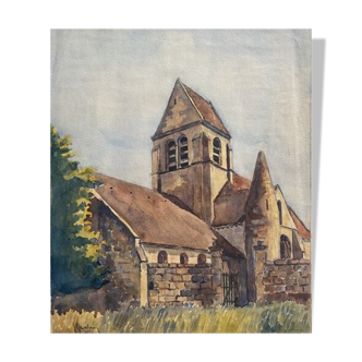 Painting "church of villers-helon" (aisne) jean-francois devaliere (1926-2021)