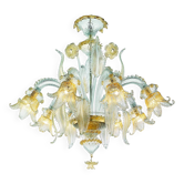 Ornate Clear and Gold-Leaf Murano Glass Floral Chandelier — Italian Design