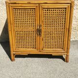 Vintage wood and rattan chest of drawers