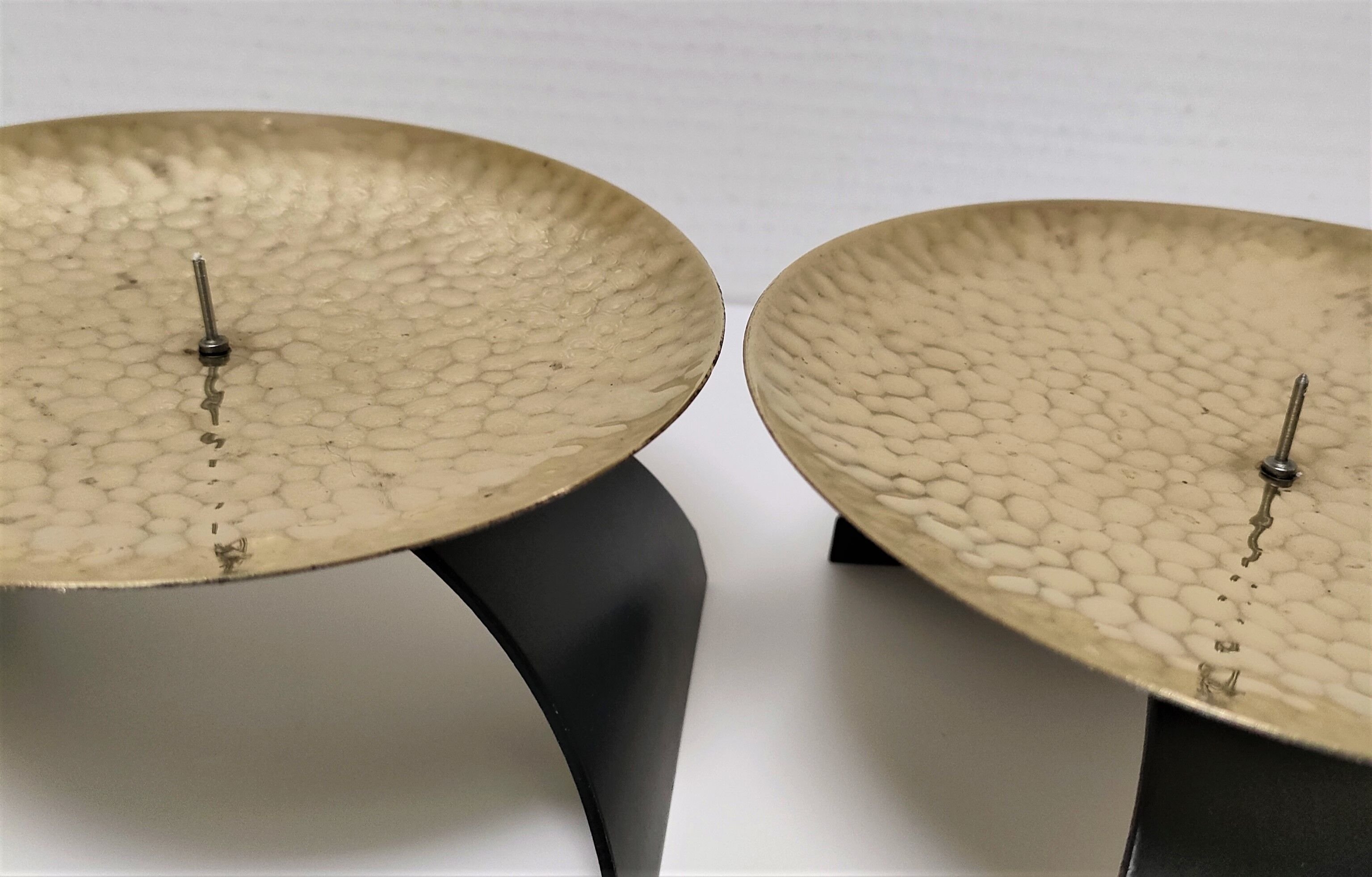 Pair of brass and metal candle holders design 70s