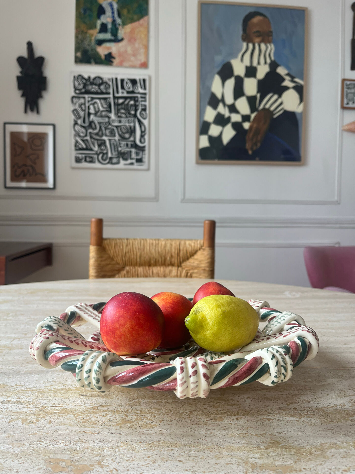 Hand-painted woven ceramic plate