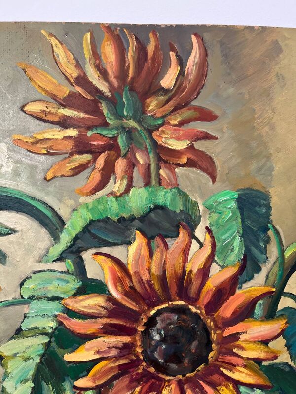 Les tournesols, technique au couteau sur panneau