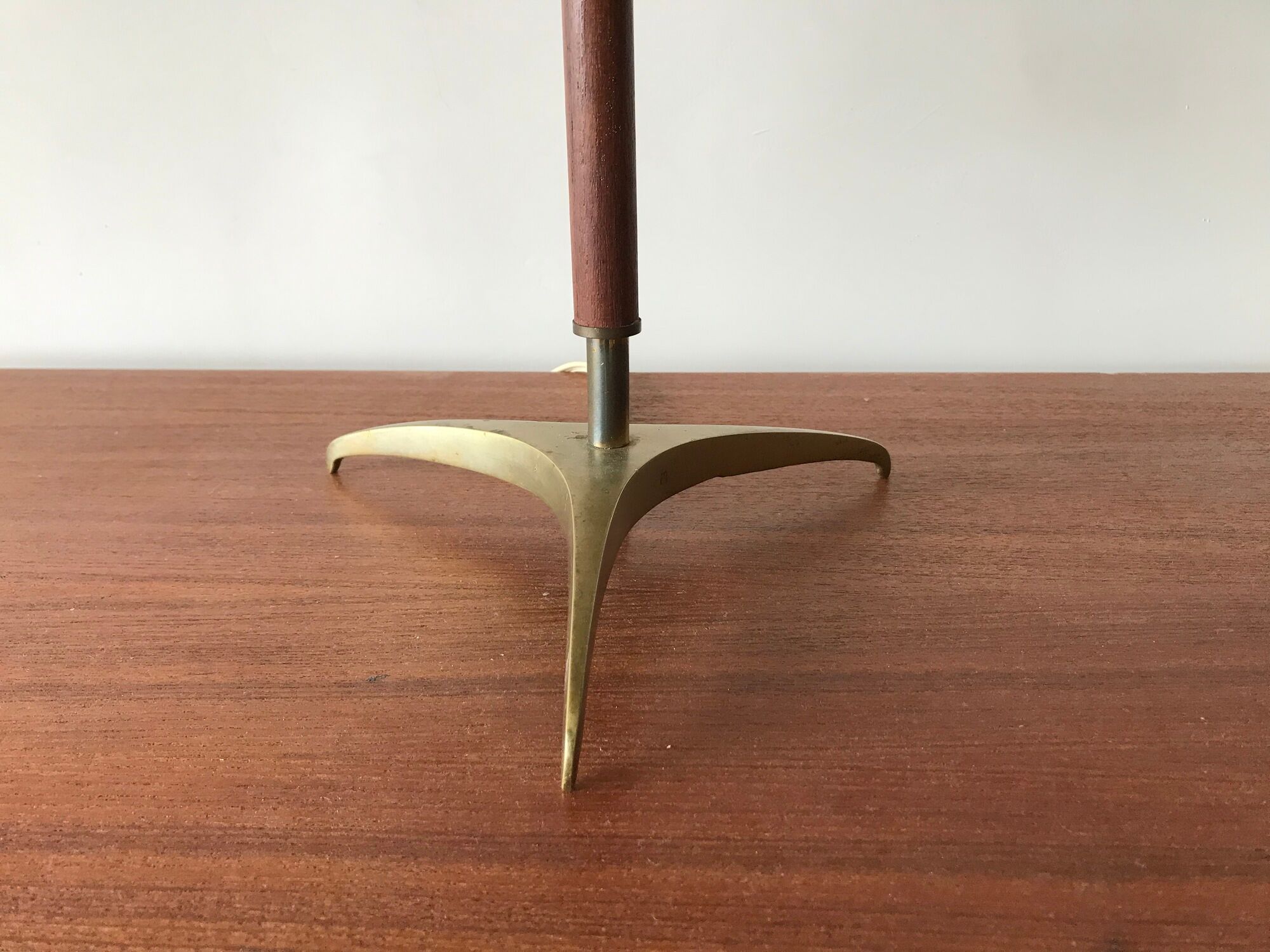 Brass and rosewood lamp by J.T Kalmar, Austria, circa 1950.