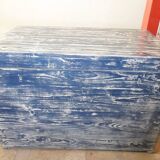 Large blue patinated chest of drawers in solid pine, Hungarian farmhouse style 1940s.