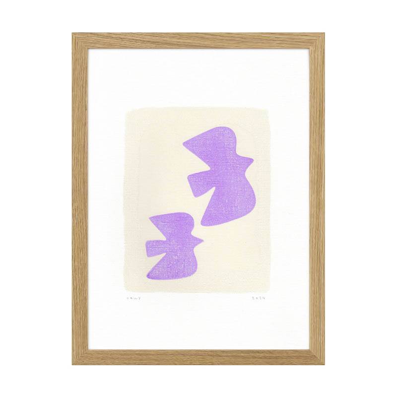 Painting on paper "birds" lilac signed eawy