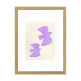Painting on paper "birds" lilac signed eawy