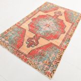 4x7 Orange Red Geometric Oriental Vintage Rug, 134x218Cm