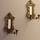Pair of Antique Brass Wall Sconces with Mirror