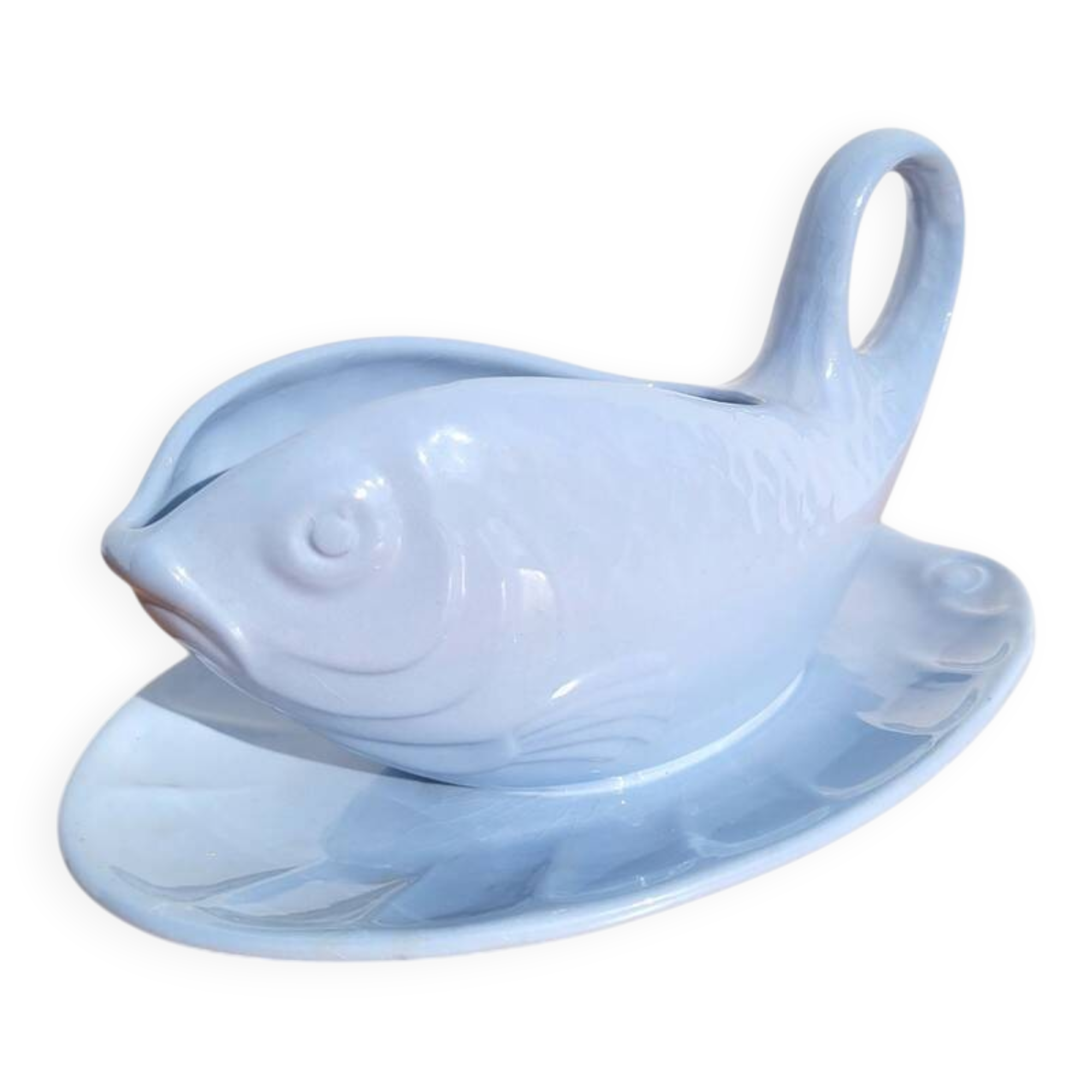 Vintage fish-shaped ceramic sauce boat