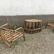 Pair of rattan armchairs and vintage oval table