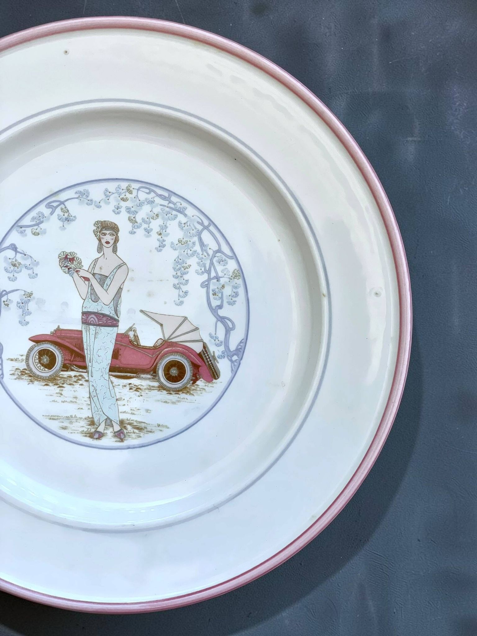 Vintage italian plate primula, art deco design, 1970s-80s.