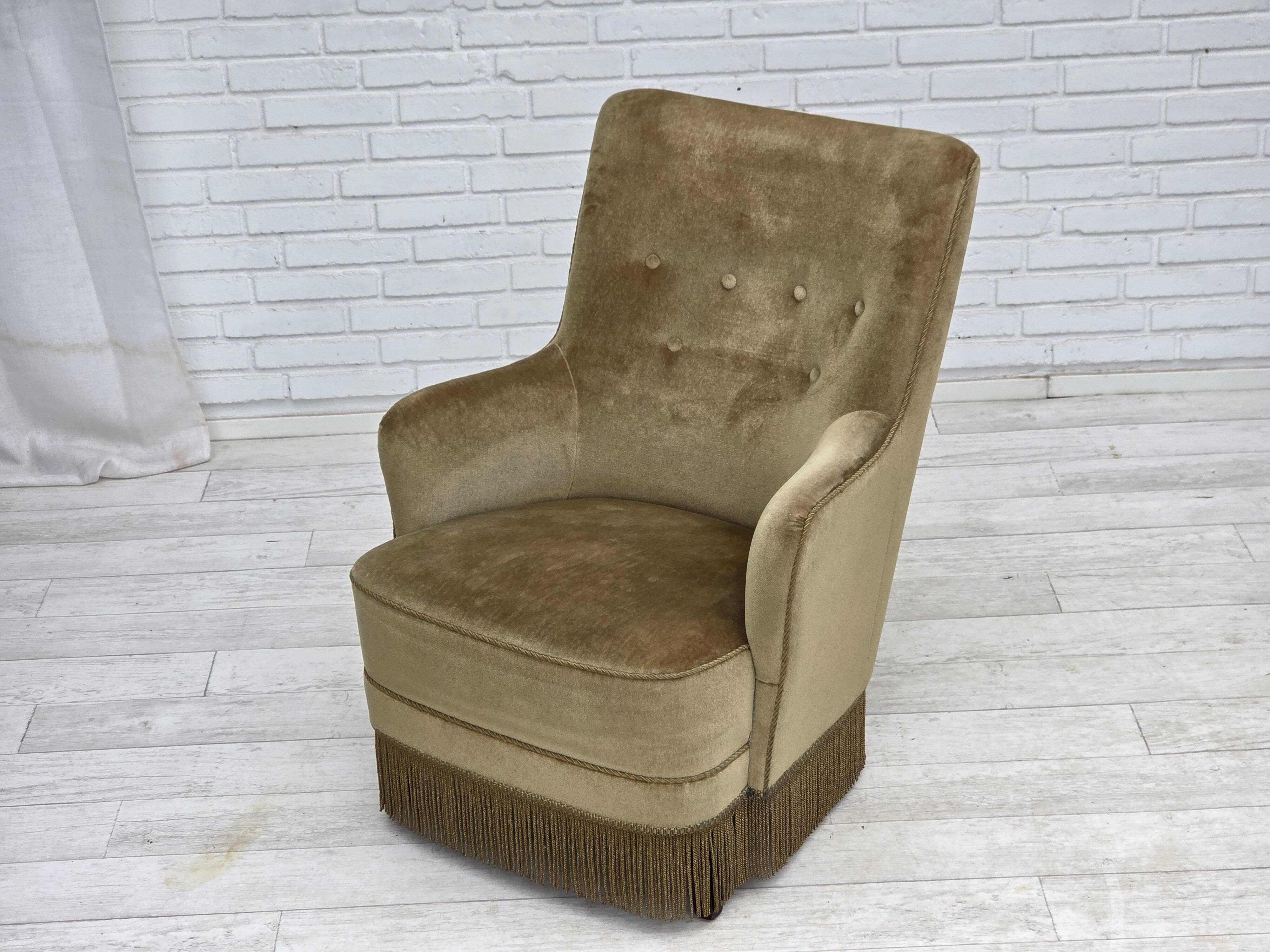 1970s, Danish highback armchair, light green furniture velour.