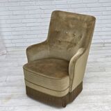 1970s, Danish highback armchair, light green furniture velour.