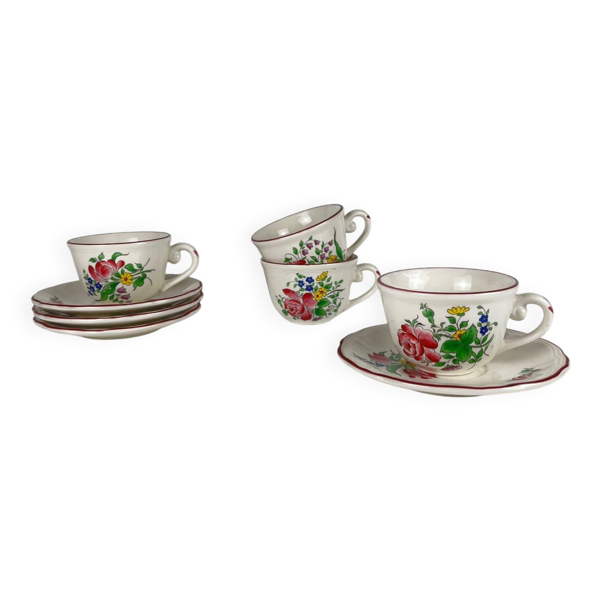 Set of 4 coffee cups with saucers model Réverbère by KG Lunéville