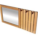 Porte-manteau vintage en pin avec miroir - design des années 1970