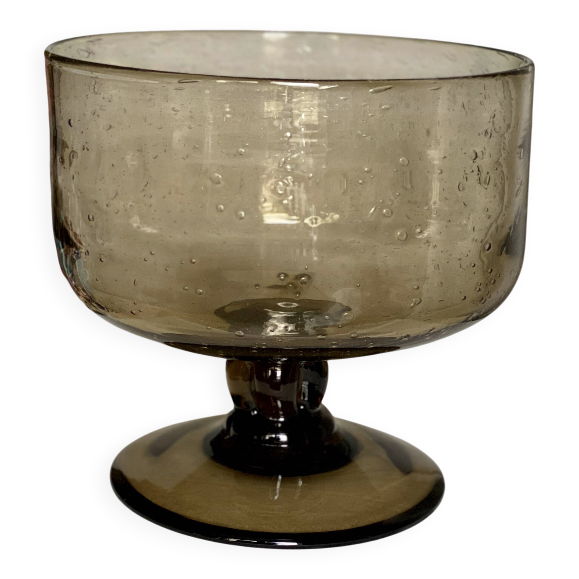 Large vintage 1960s smoked bubble glass bowl from Biot.