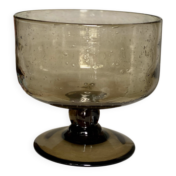 Grande coupe verre fumé bullé vintage 1960 Biot