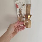 Single-light wall sconce in brass and metal with engraved mirror plate - 1950s