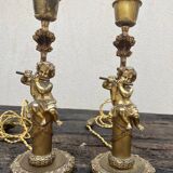 Pair of bronze cherub lamp feet