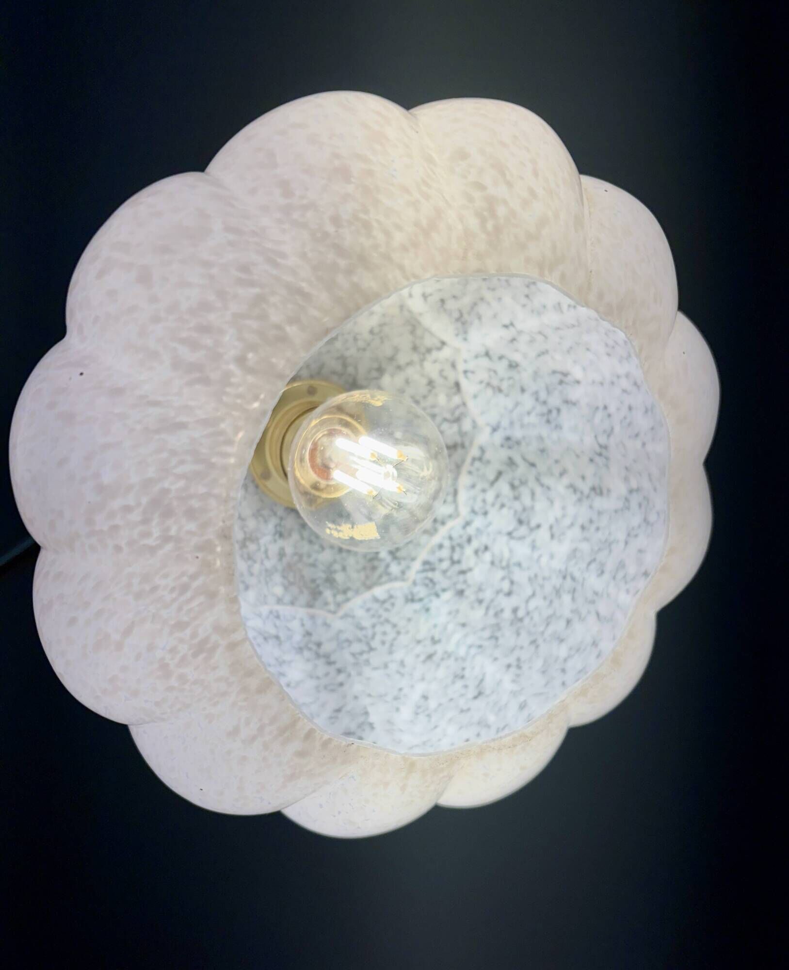 Vintage glass wall light with a curved arm from Clichy, white.