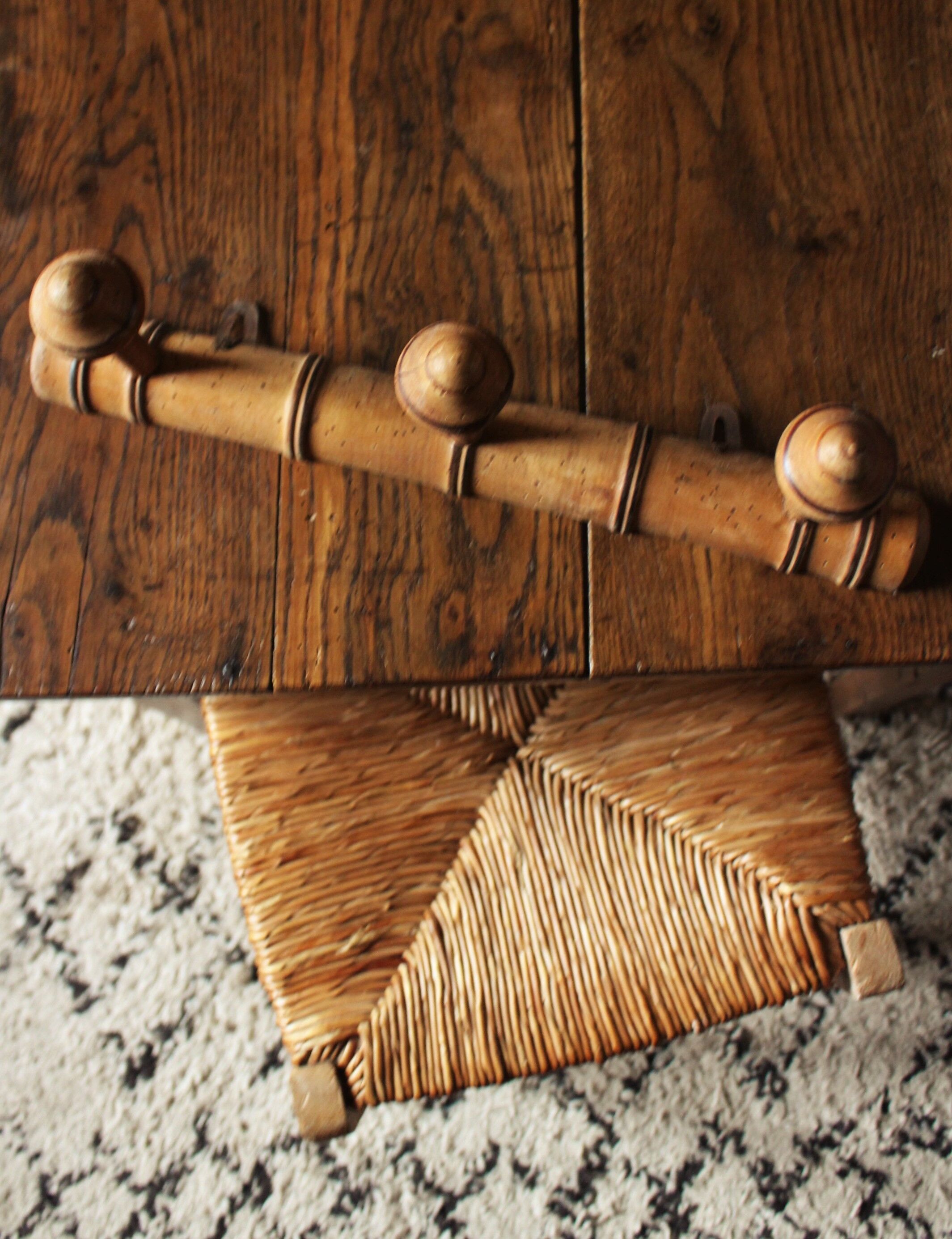 Coat rack Vintage wood bamboo three hooks