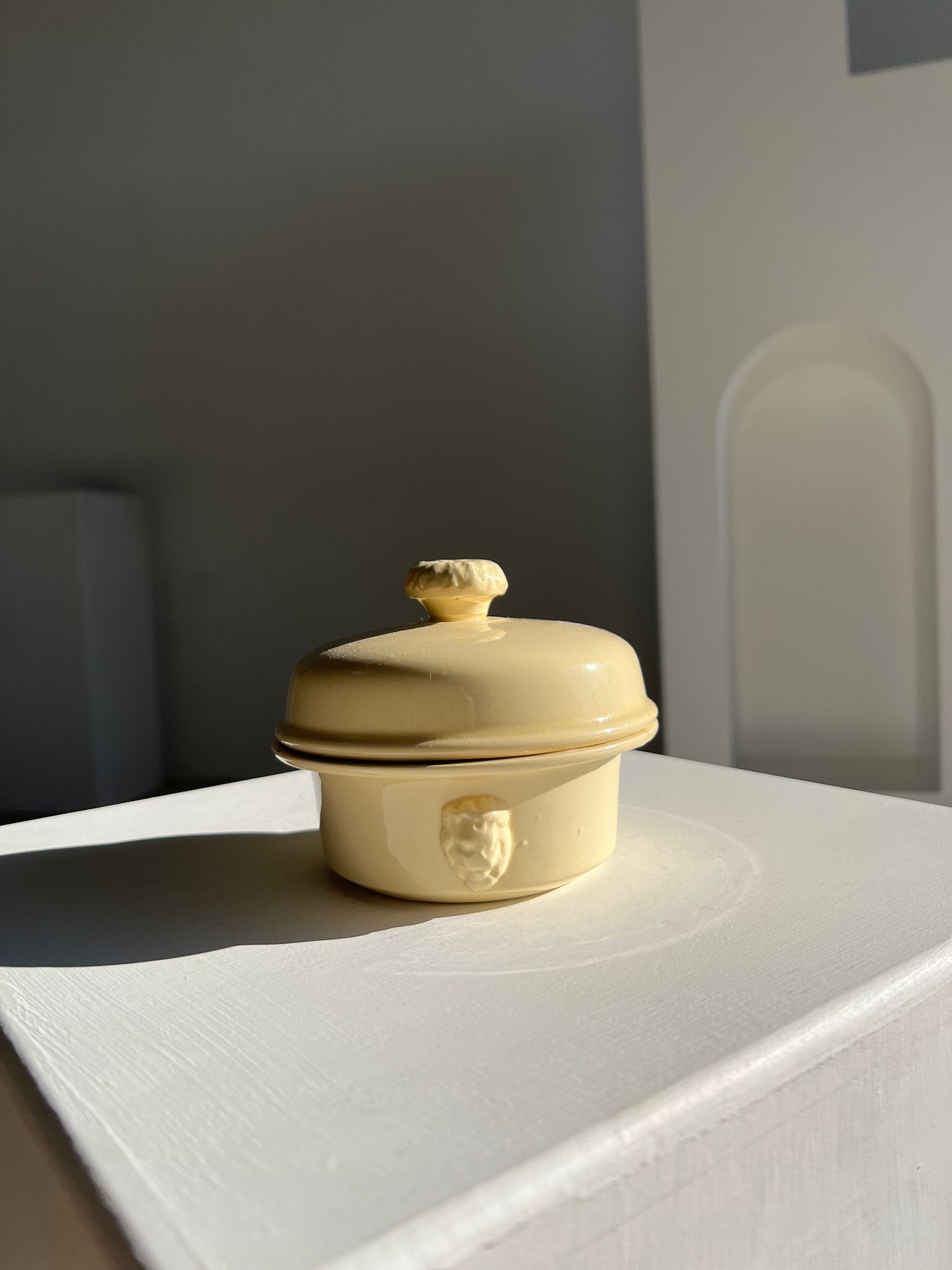 Glazed light yellow ceramic terrine