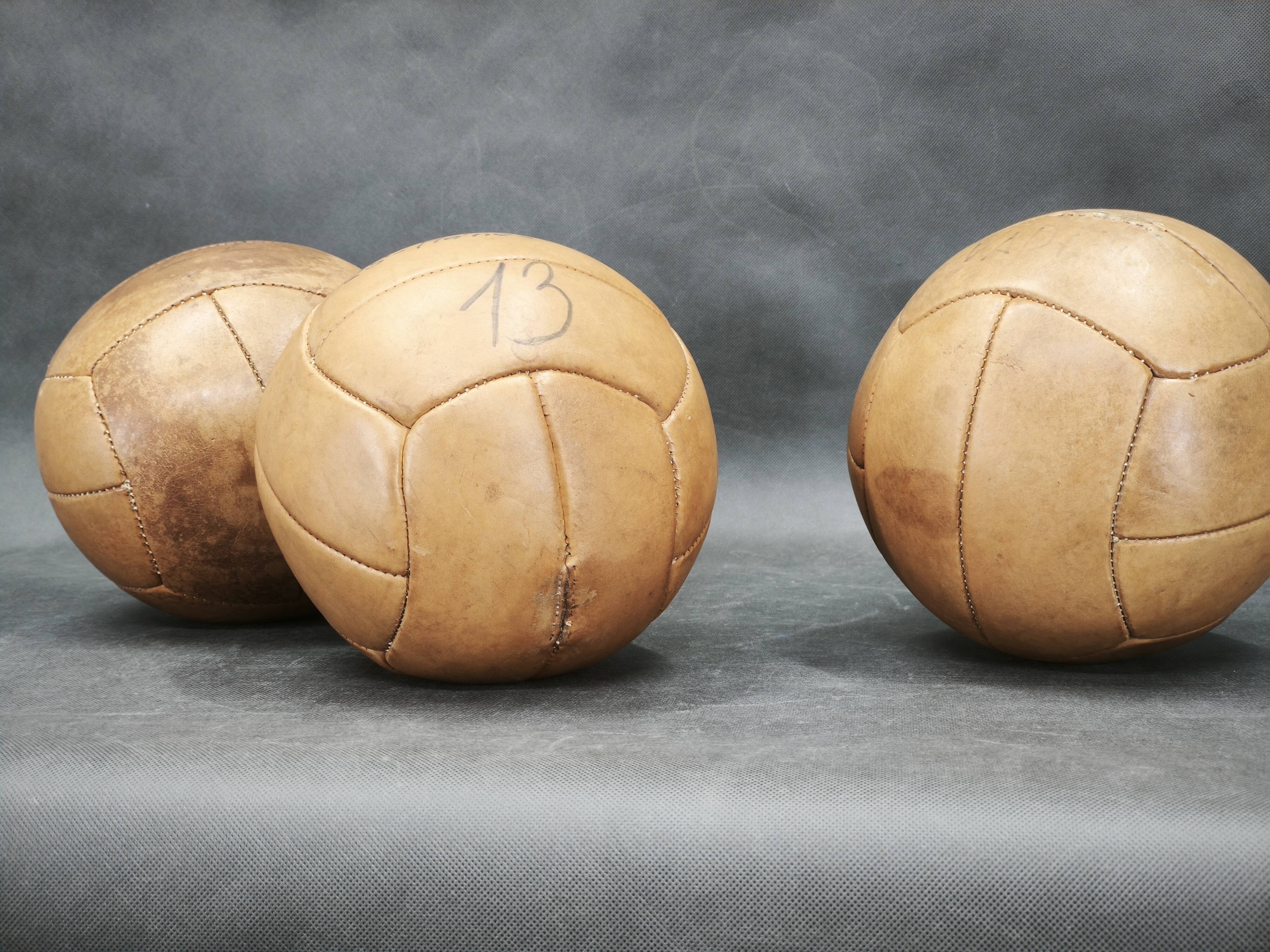 Set of Three Czech Leather Medicine Balls, 1950s