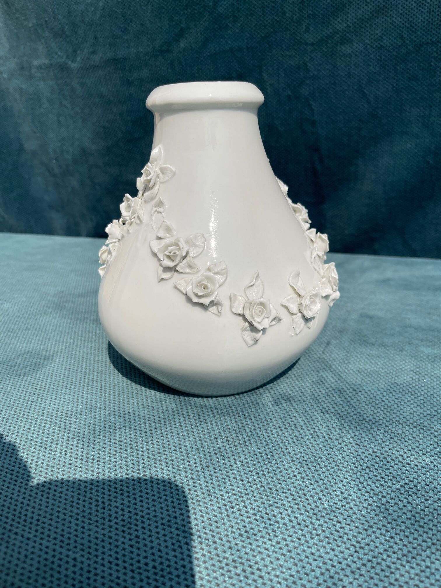 3D white vase with embossed roses