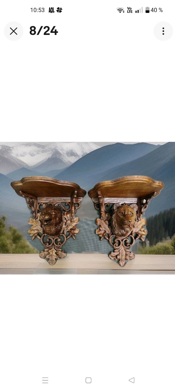 2 magnificent consoles/shelves in carved wood "FROM THE BLACK FOREST"