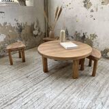 Circular elm coffee table from the 1950s