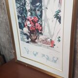 Old Color Lithograph Still Life Numbered & Signed + Golden Frame #A688