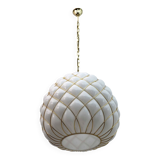 Modern Brass and Caged Murano Glass Large Pendant Lamp Fontana Arte Style