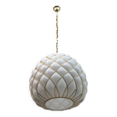 Modern Brass and Caged Murano Glass Large Pendant Lamp Fontana Arte Style